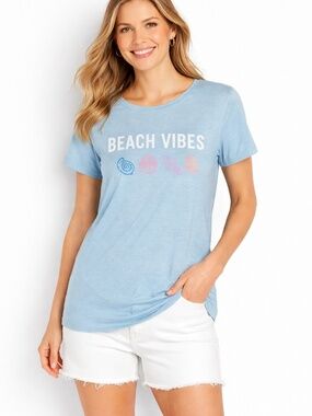 St. John's Bay Crew Neck Blue Beach graphic tee cotton blend Shirt Sz L